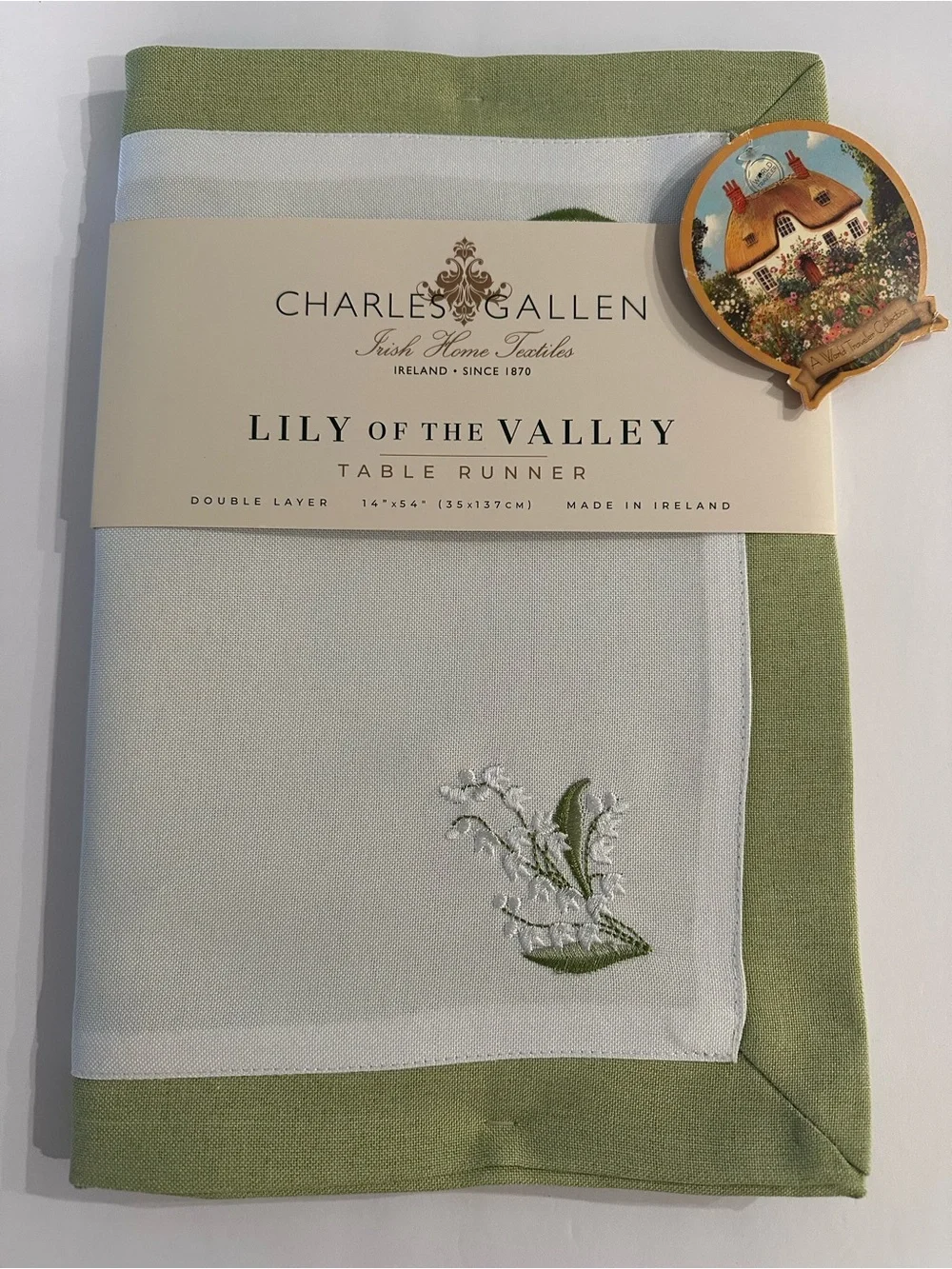 Charles Gallen Irish Home Textiles Lily Of The Valley Embroidered Table Runner